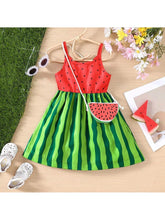 Young Girls' Watermelon Print Sundress With Shoulder Bag For Summer